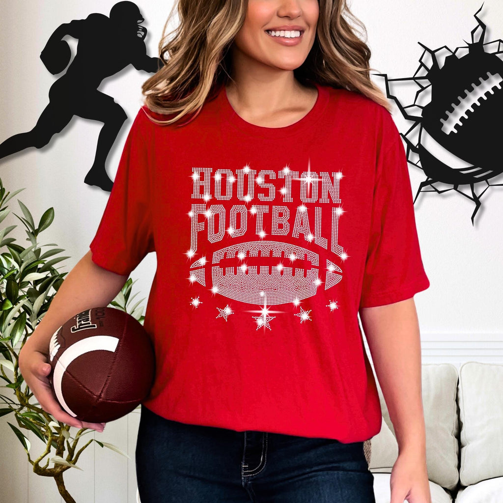 Houston Rhinestone Football Shirt: Game Day Glitter Top