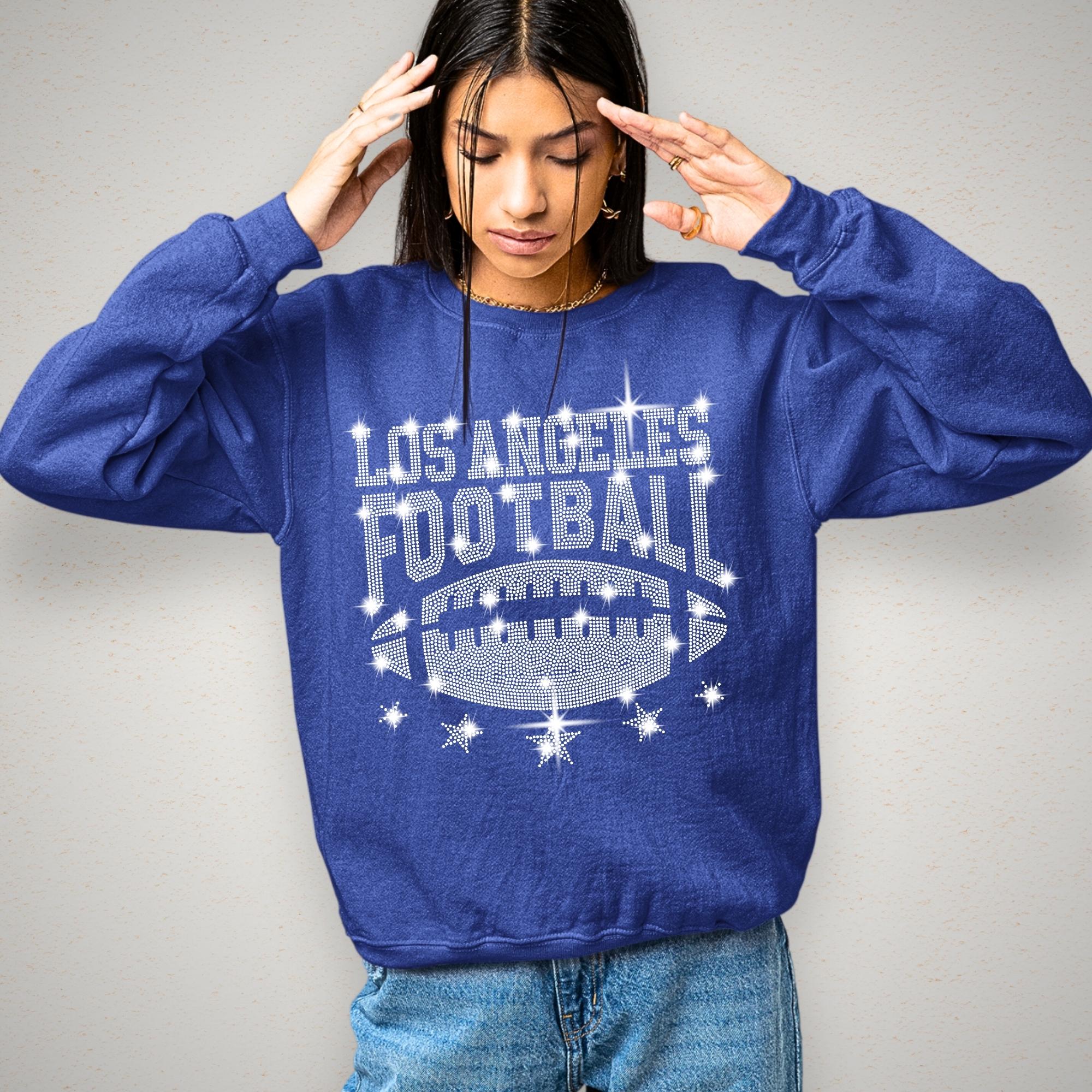 Los Angeles Rhinestone Football Shirt: Trendy Fan Apparel