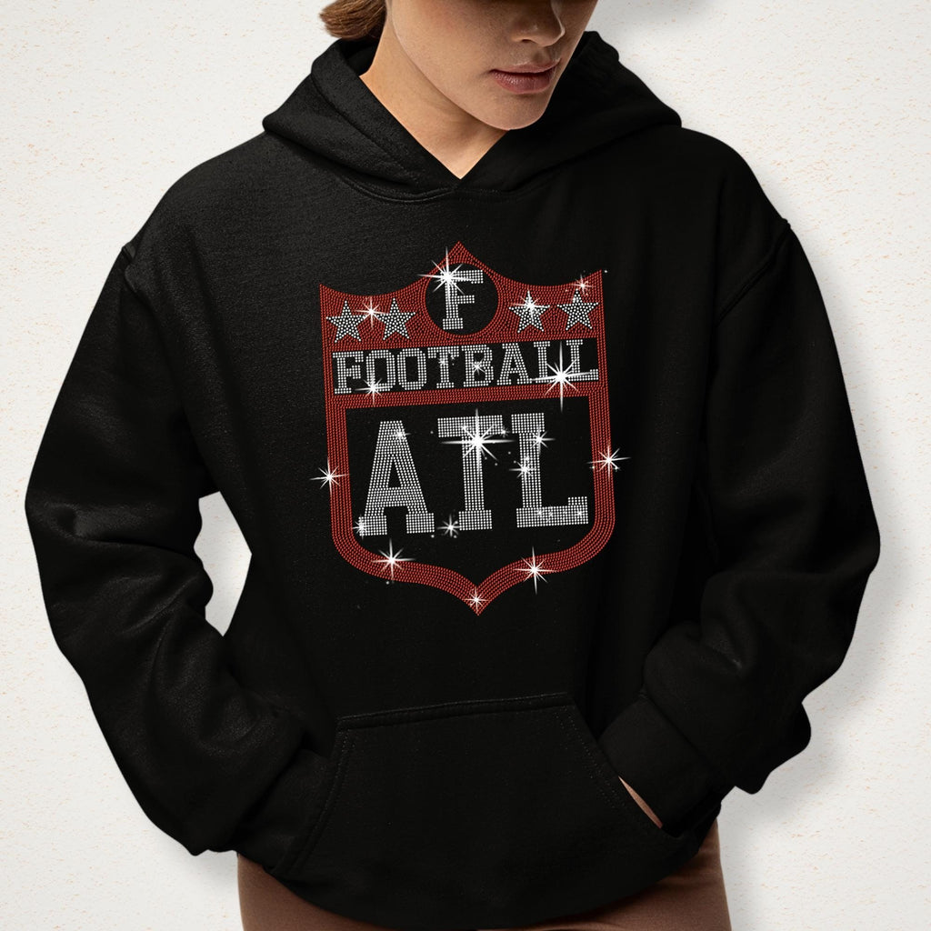Atlanta Rhinestone Football Fan Tee Shirt: Game Day Shield Design