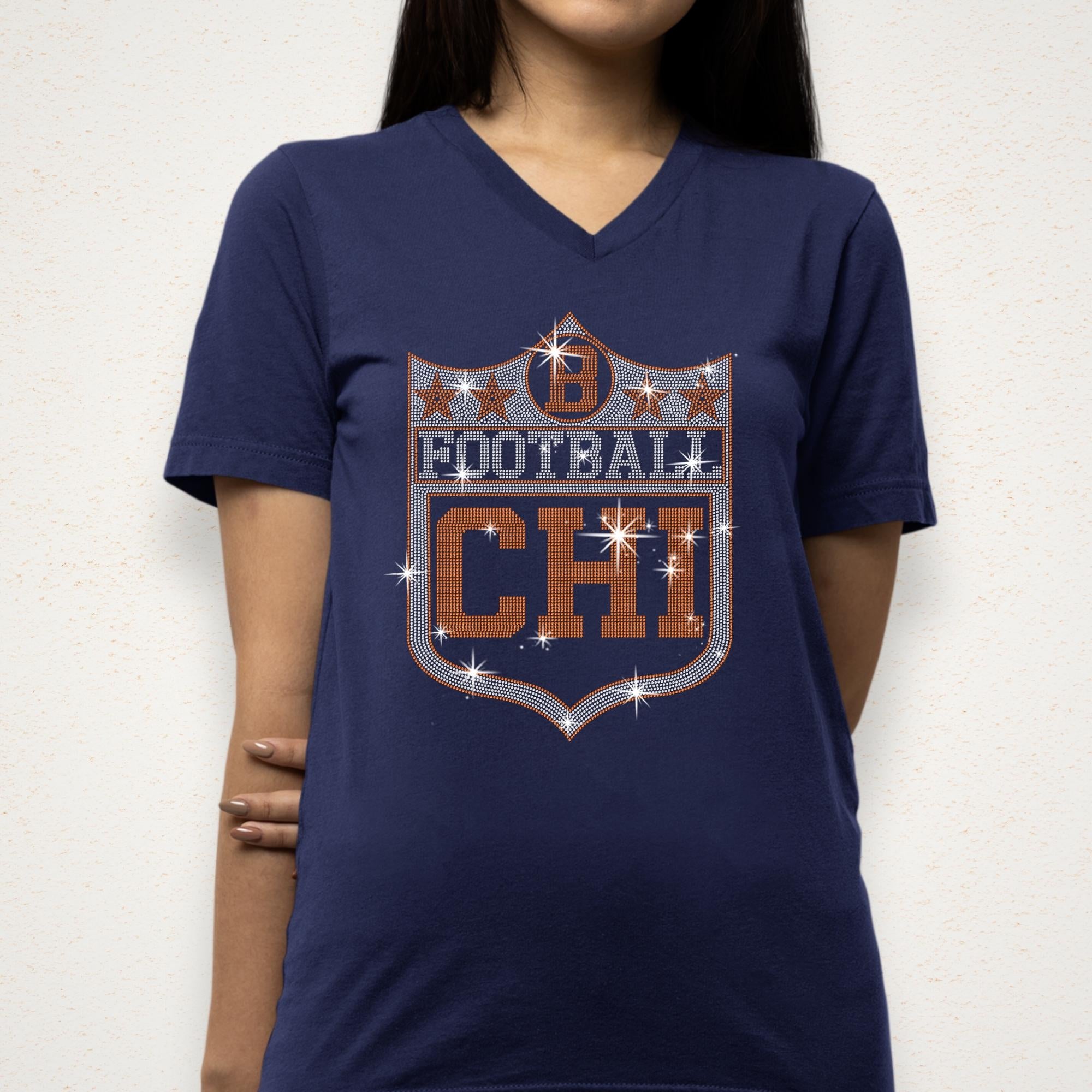 Chicago Vintage Style Football Rhinestone Shirt: Bears Fan Gift