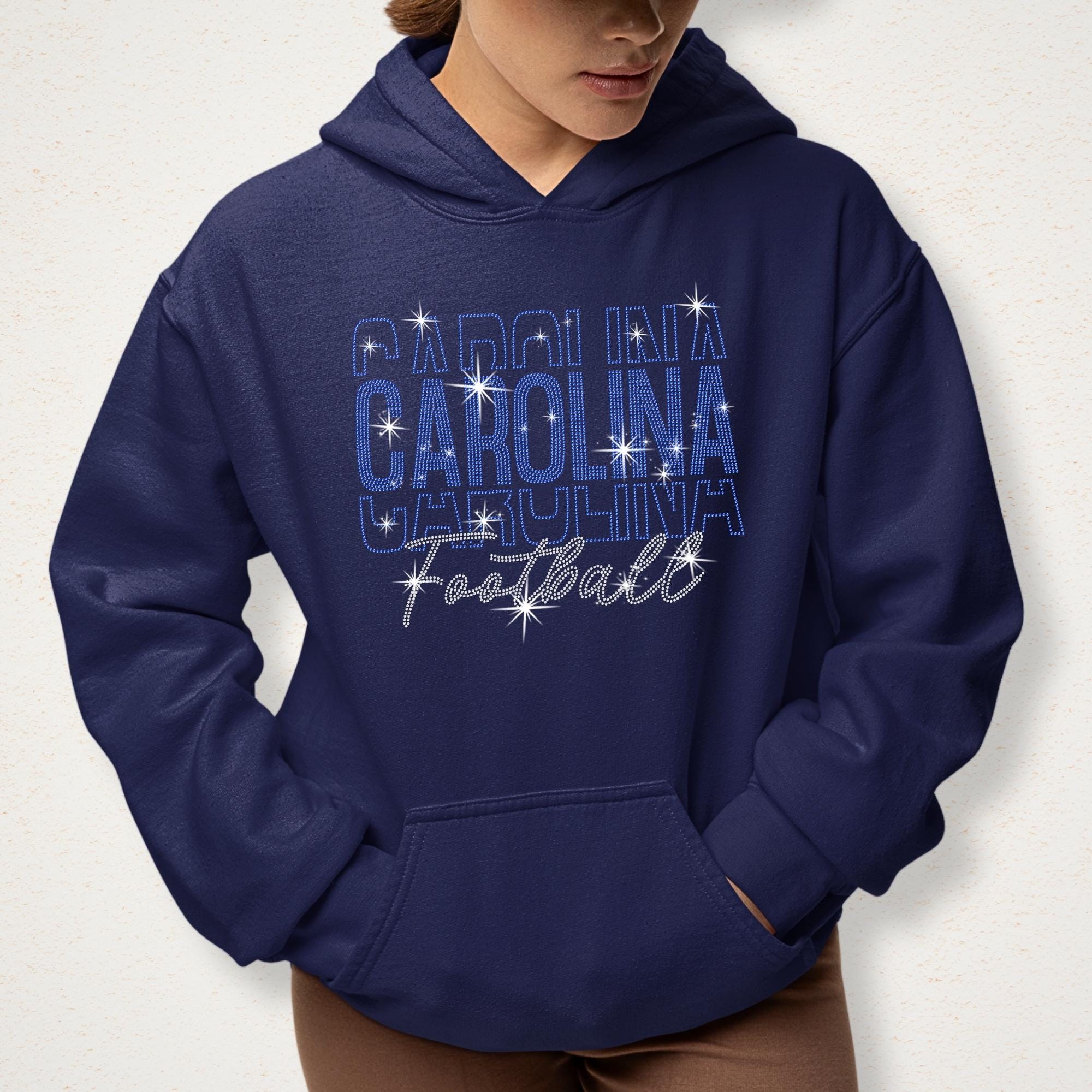 Carolina Rhinestone Football Mama Shirt: Sparkling Game Day Tee