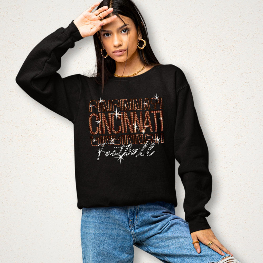 Cincinnati Rhinestone Football Shirt: Sparkling Game Day Style