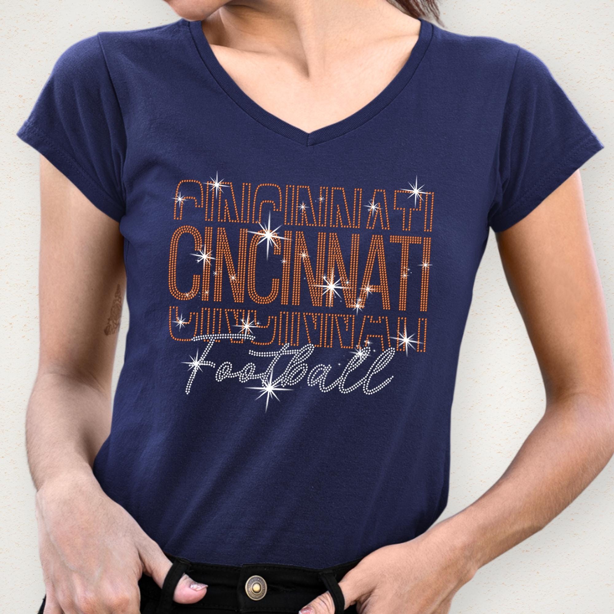 Cincinnati Rhinestone Football Shirt: Sparkling Game Day Style Secondary image