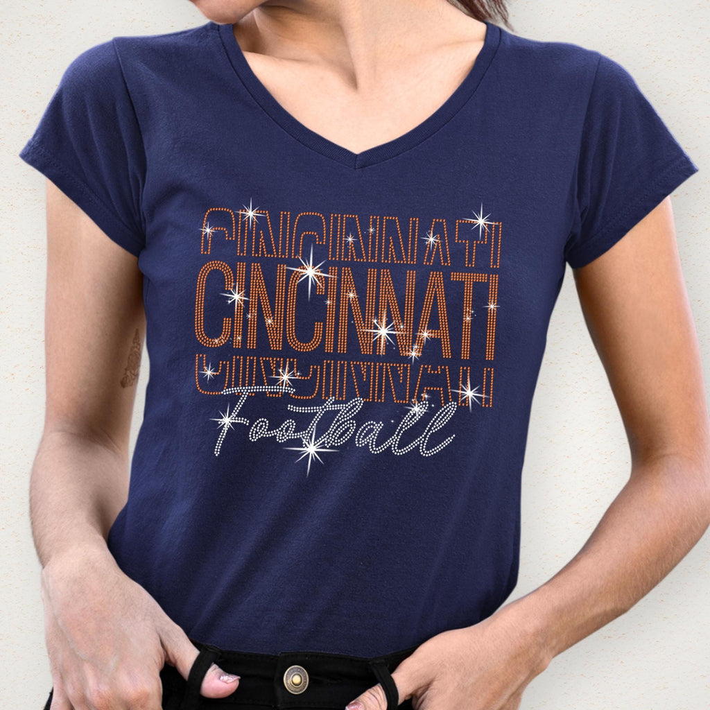 Cincinnati Rhinestone Football Shirt: Sparkling Game Day Style