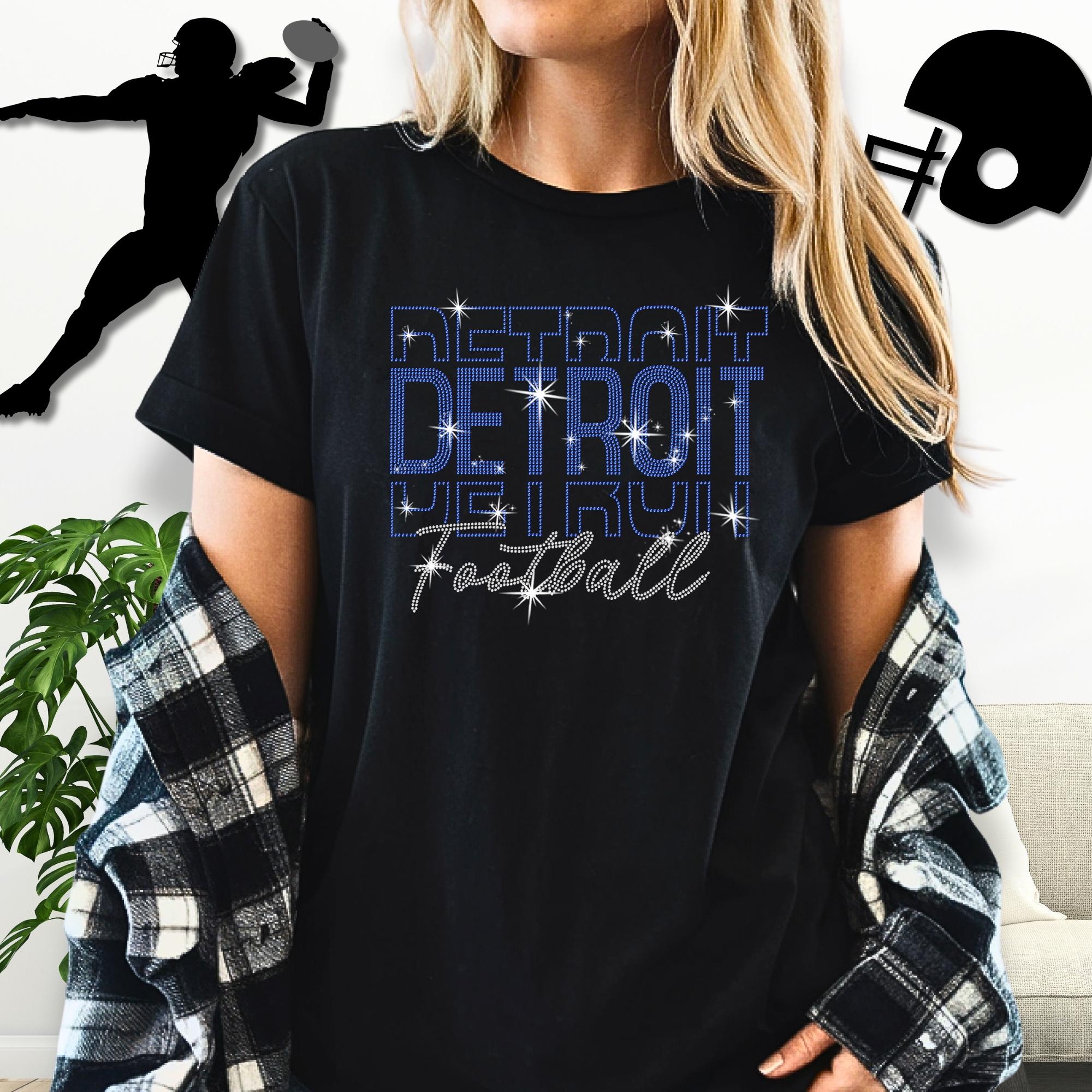 Detroit Rhinestone Football Shirt: Sparkling Gameday Pride