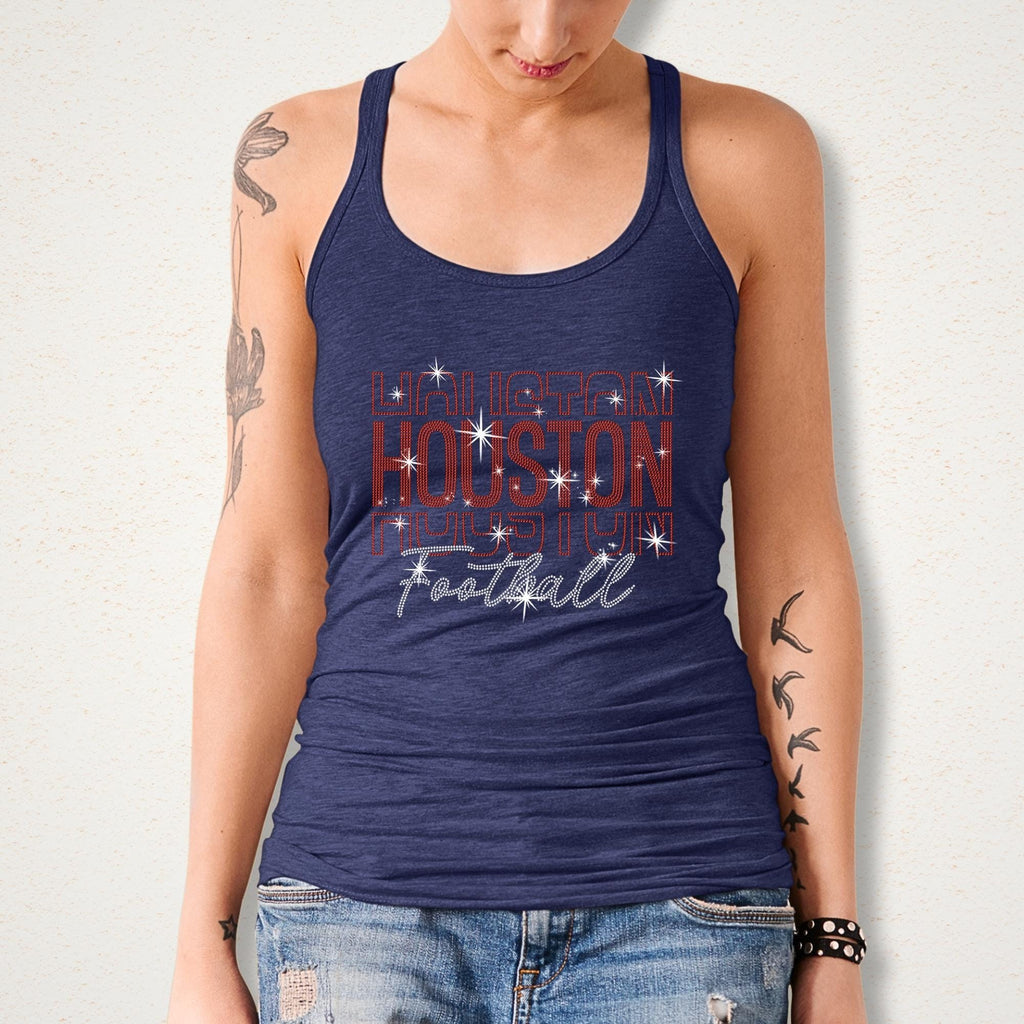Houston Rhinestone Football Fan Shirt: Sparkling Gameday Apparel
