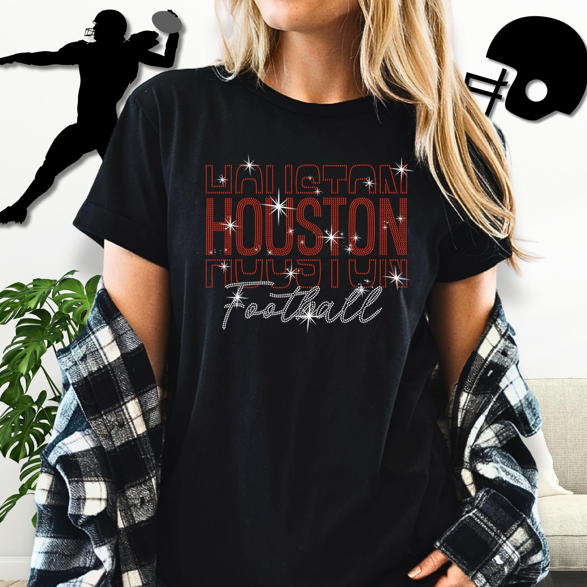 Houston Rhinestone Football Fan Shirt: Sparkling Gameday Apparel