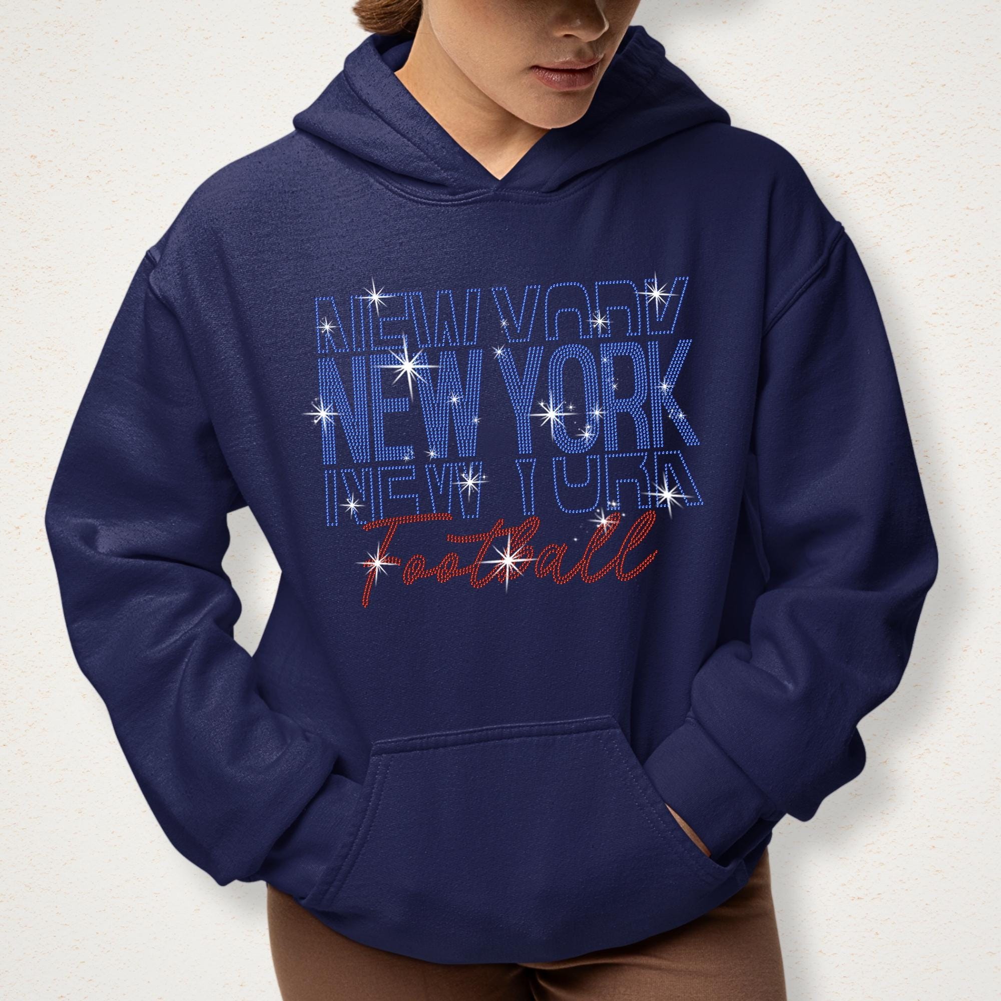 New York Rhinestone Football Shirt: Sparkling Game Day Tee