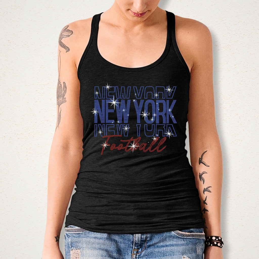 New York Rhinestone Football Shirt: Sparkling Game Day Tee
