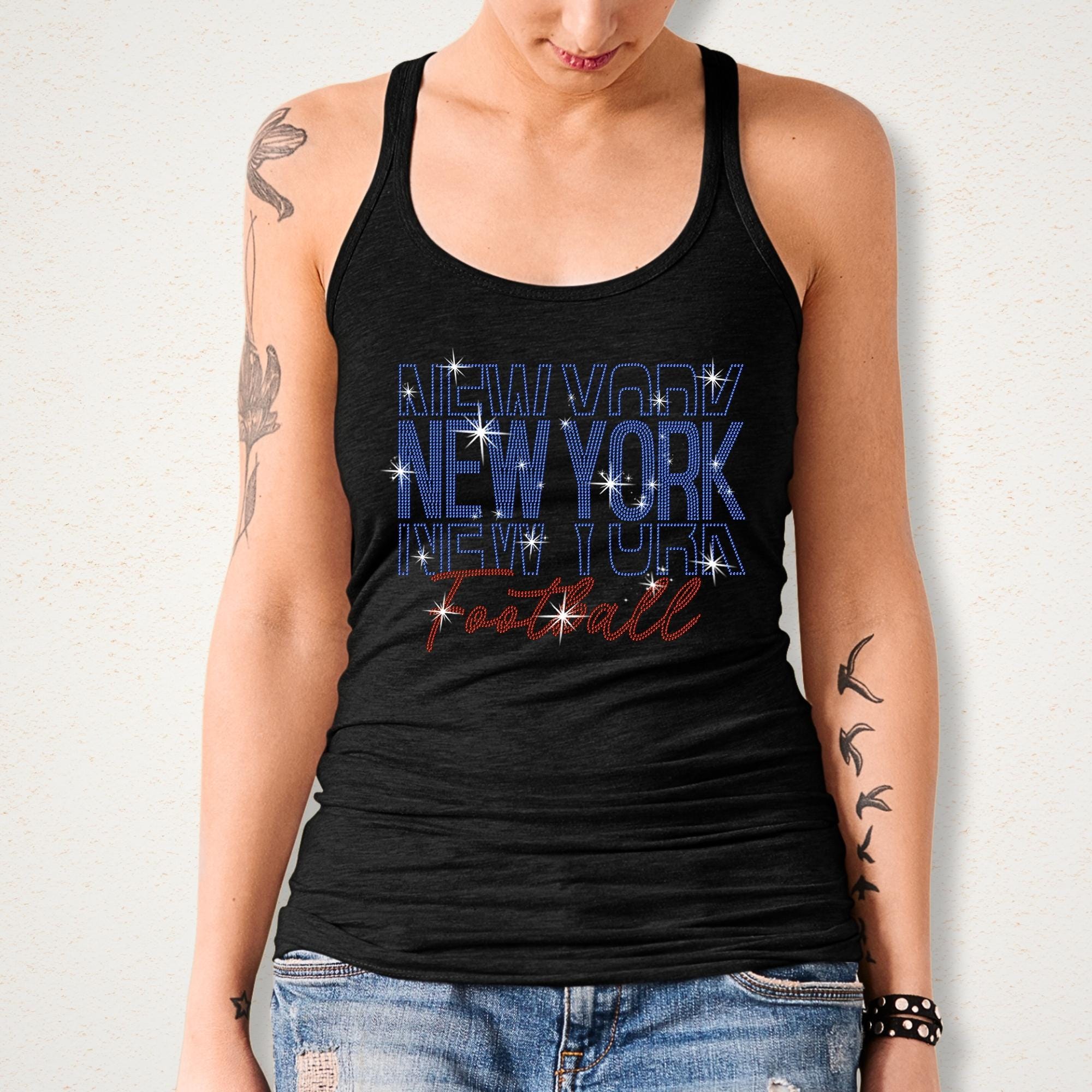 New York Rhinestone Football Shirt: Sparkling Game Day Tee