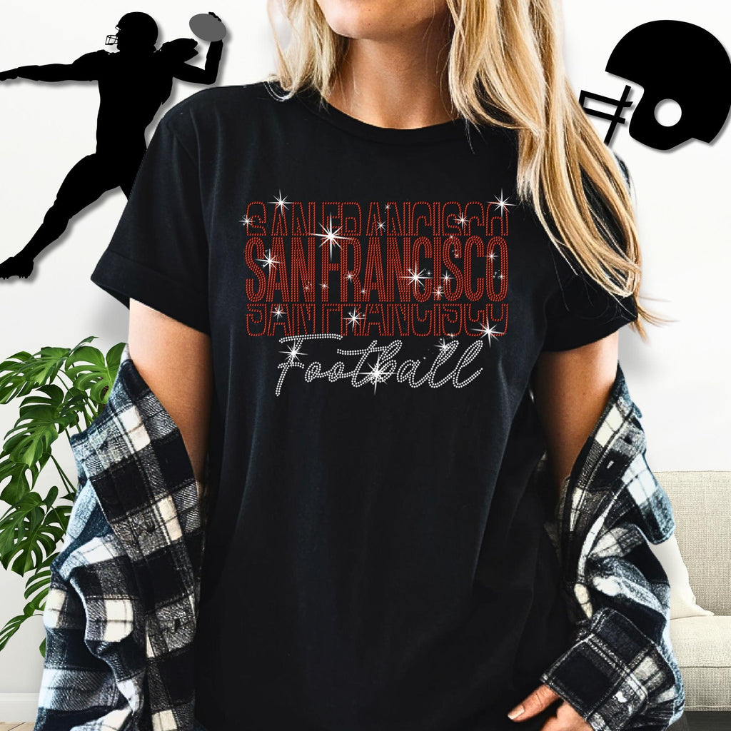 San Francisco Rhinestone Gameday Shirt: Sparkling Football Fan Apparel