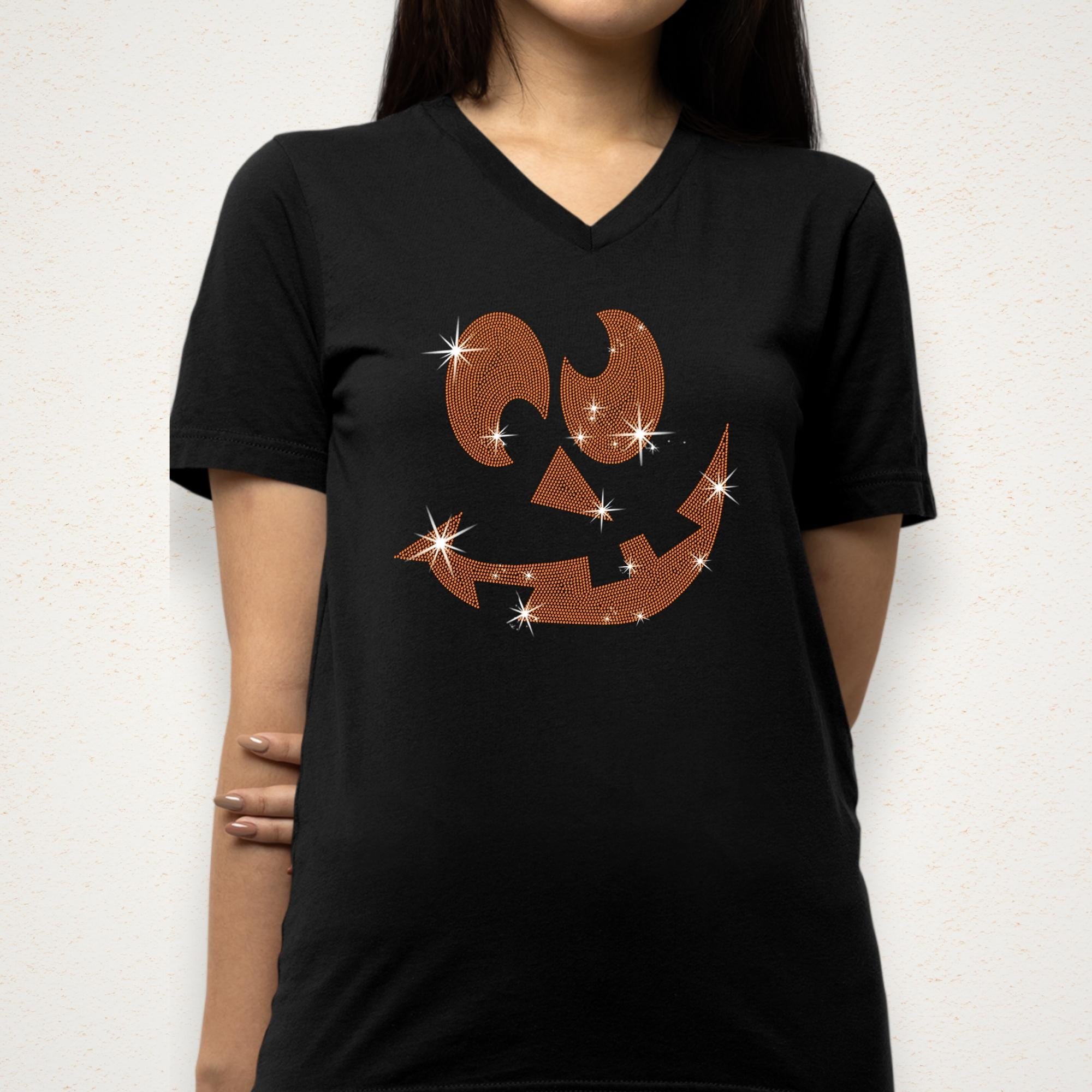 Rhinestone Pumpkin Faces Halloween Shirt: Sparkly Family Costume Tee