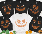Rhinestone Pumpkin Faces Halloween Shirt: Sparkly Family Costume Tee