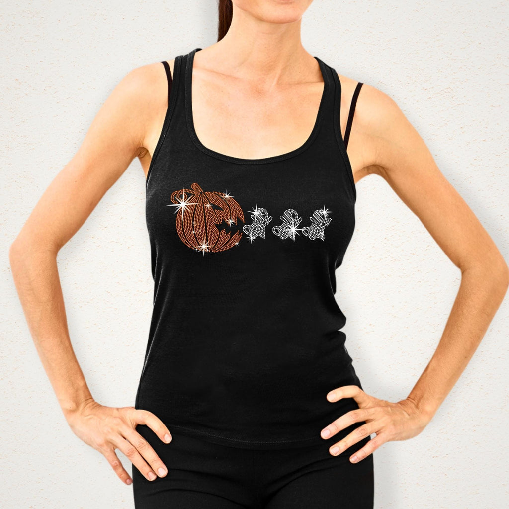 Halloween Pumpkin Rhinestone Shirt with Funny Ghosts : Spooky T-Shirt