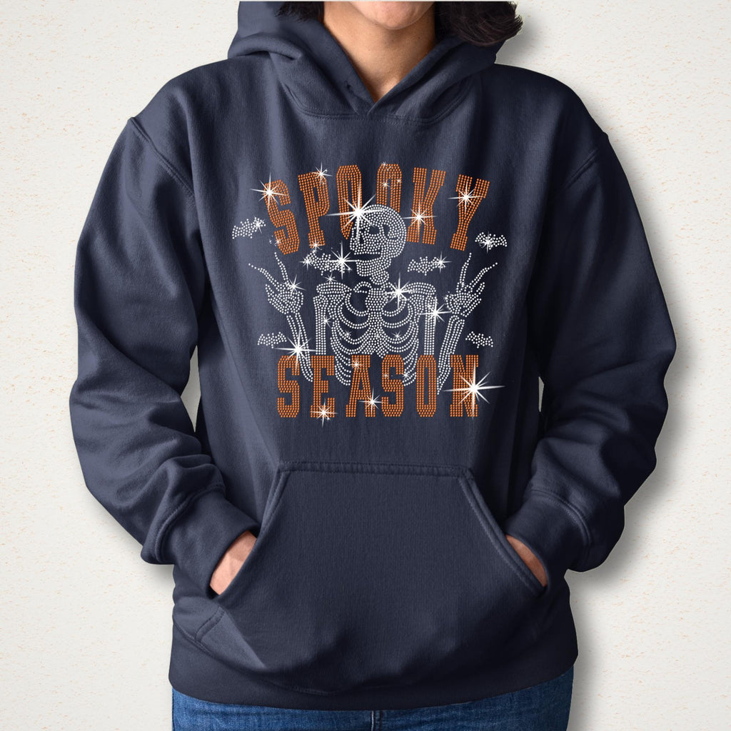 Spooky Season Skeleton Rhinestone Shirt: Halloween Sparkle Tee for Women