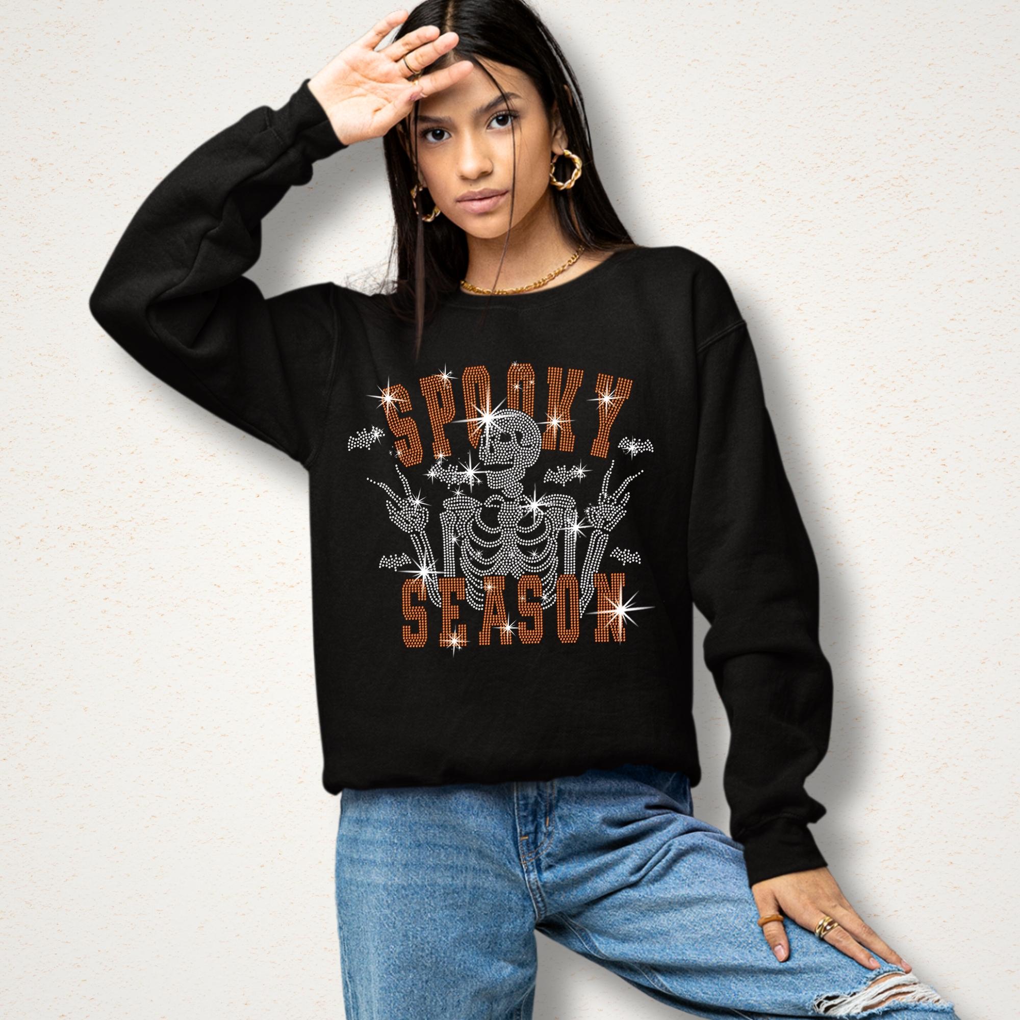Spooky Season Skeleton Rhinestone Shirt: Halloween Sparkle Tee for Women Secondary image