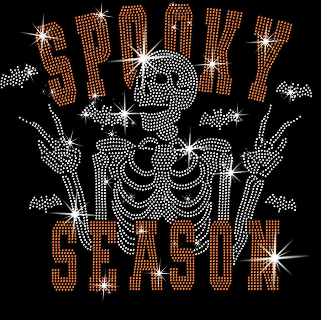 Spooky Season Skeleton Rhinestone Shirt: Halloween Sparkle Tee for Women