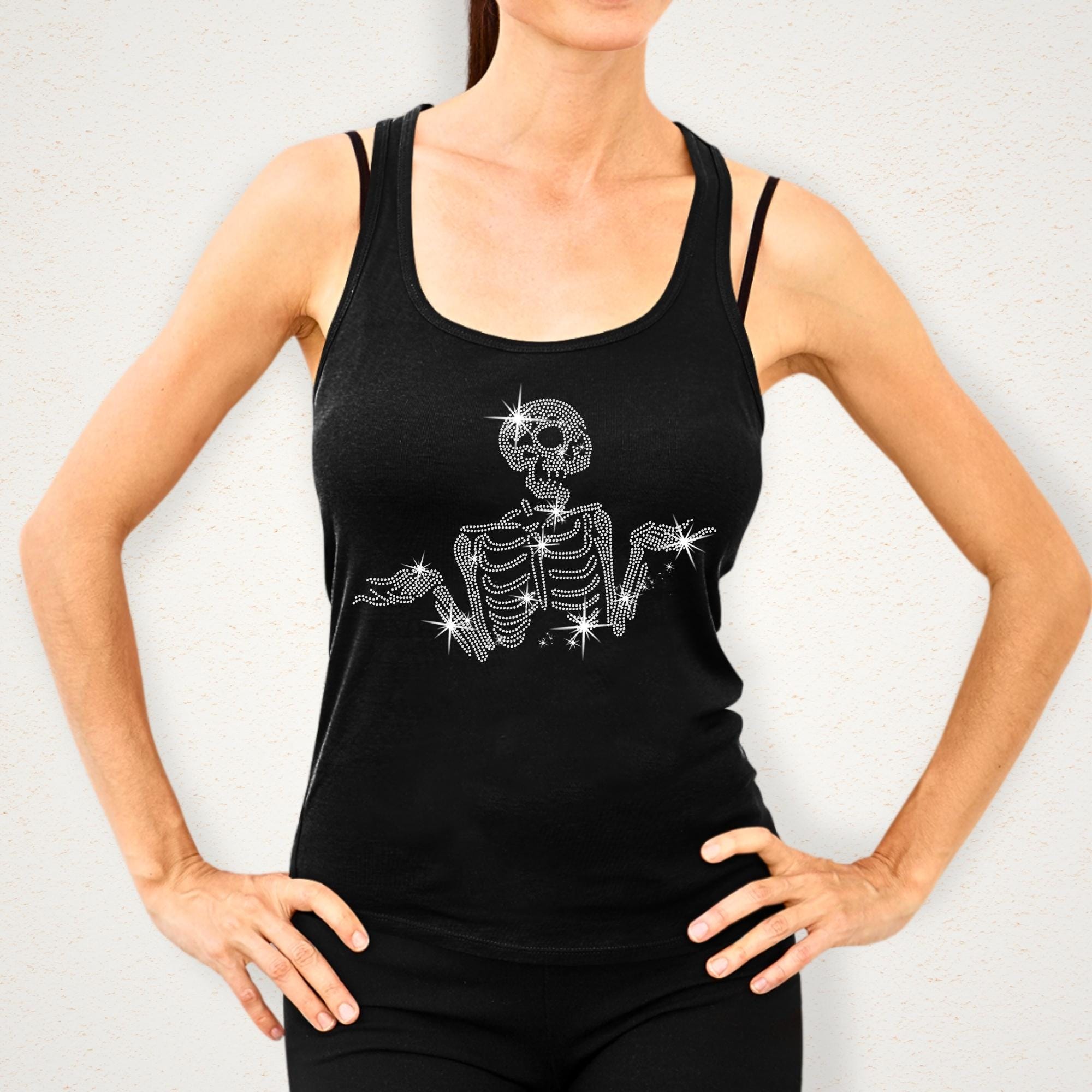 Rhinestone Skeleton Sparkle Shirt: Halloween Gothic Outfit