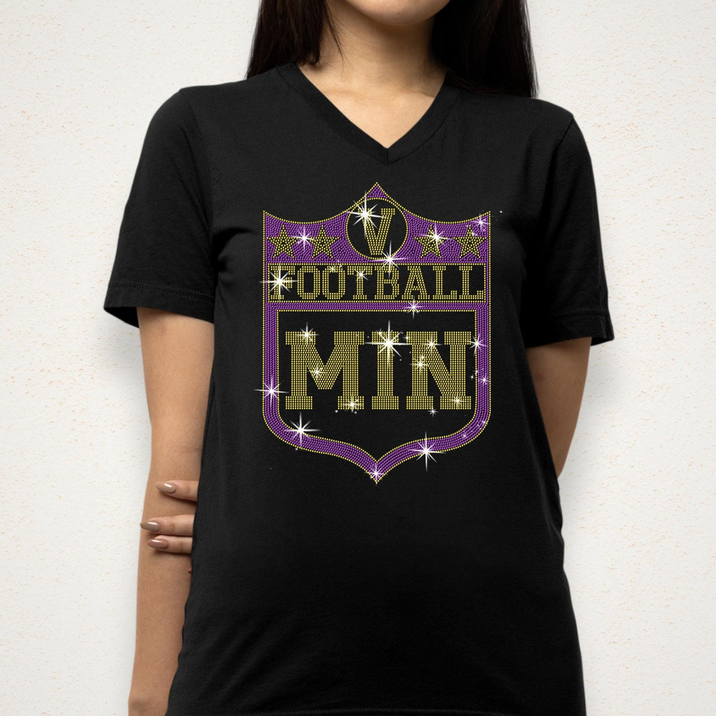 Minnesota Rhinestone Football Shield Design Shirt: Game Day Tee
