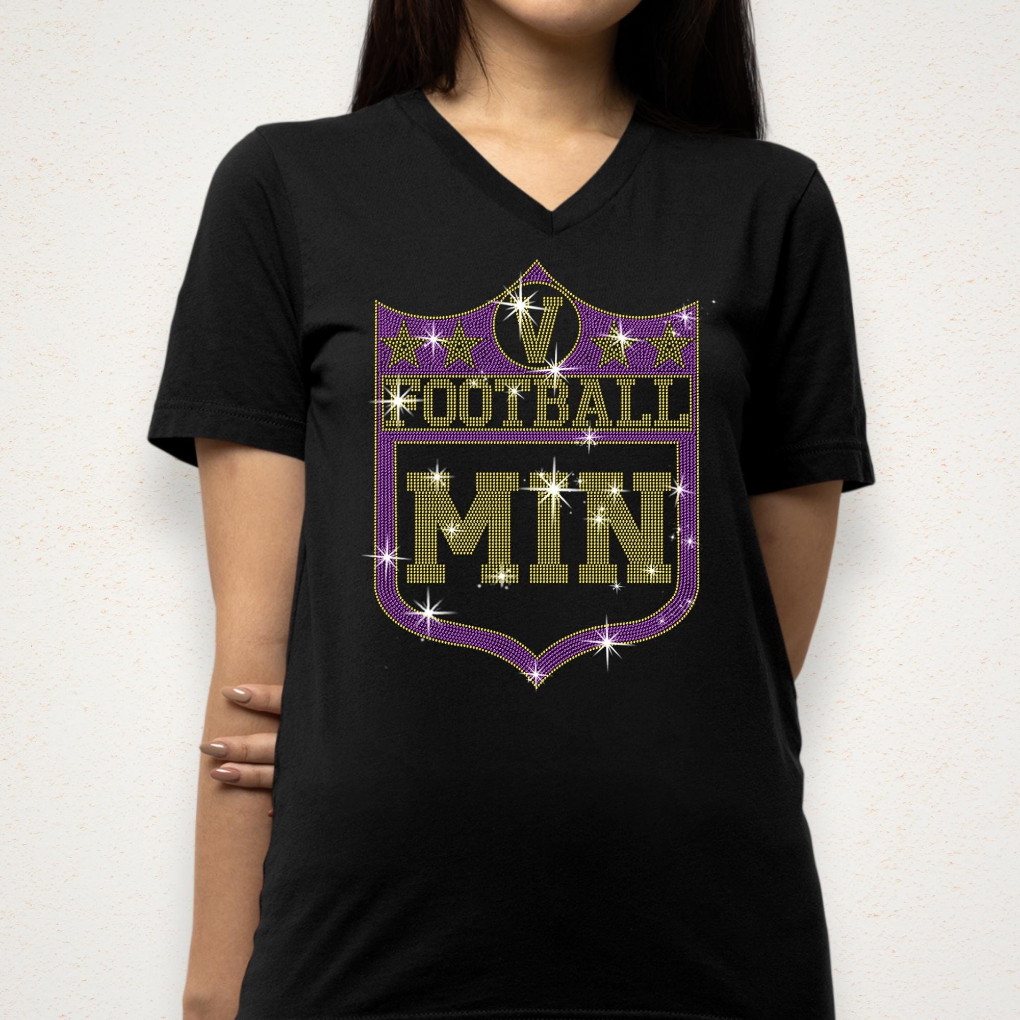 Minnesota Rhinestone Football Shield Design Shirt: Game Day Tee