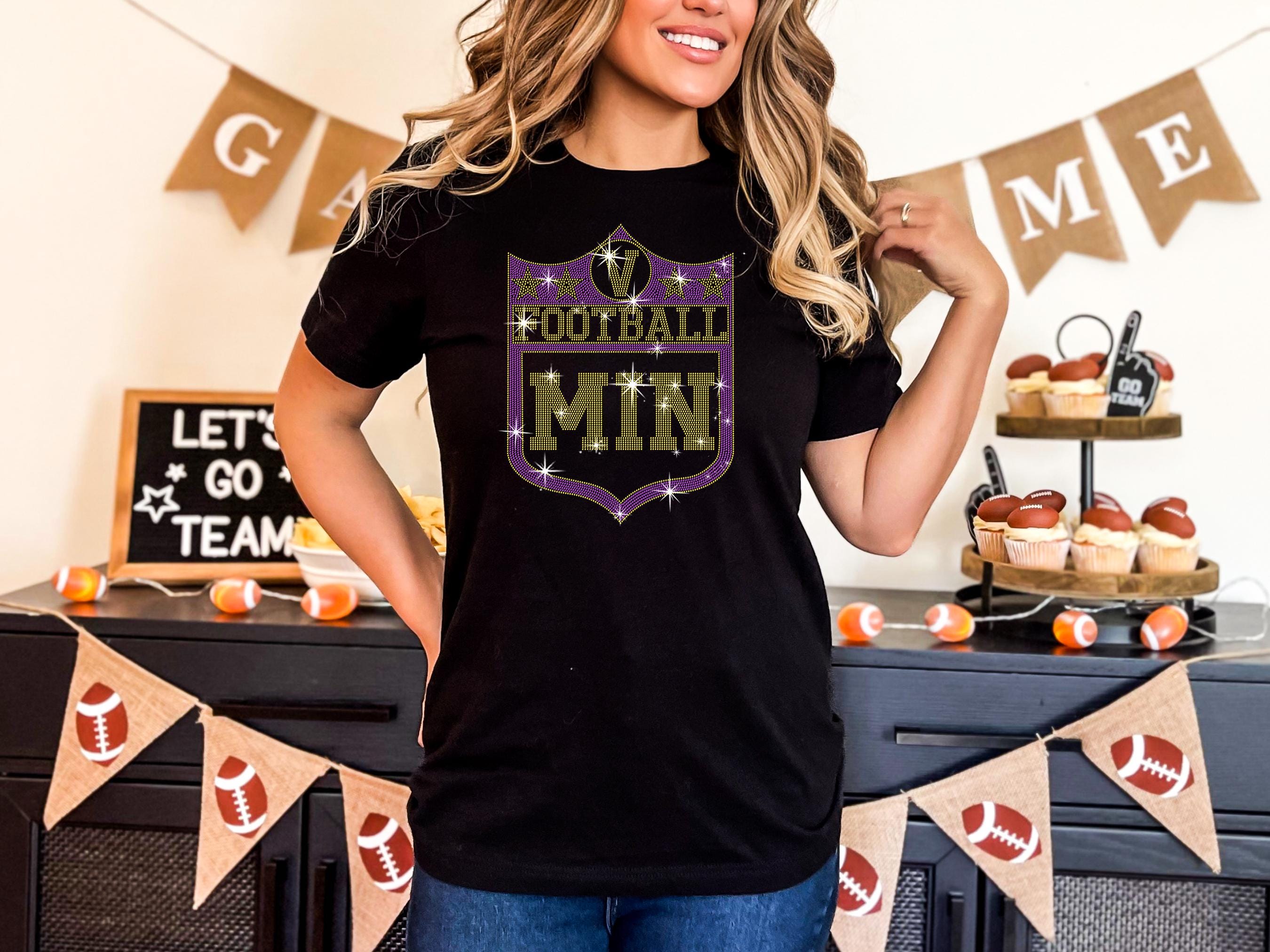 Minnesota Rhinestone Football Shield Design Shirt: Game Day Tee