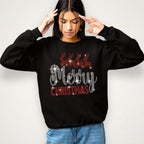 Merry Christmas Reindeers Rhinestone Tee: Xmas Shirt with Santa Claus Riding Reindeers