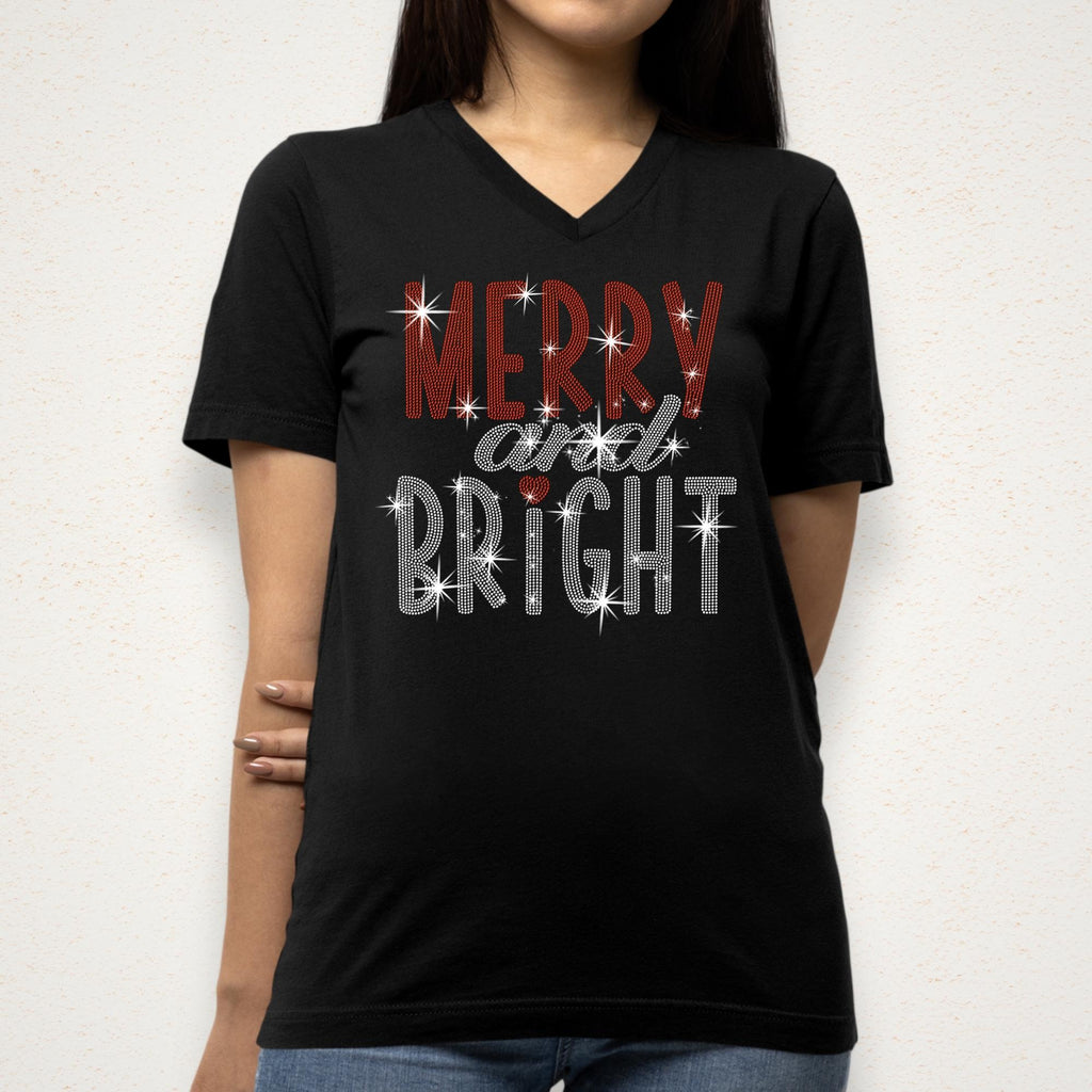 Merry and Bright Rhinestone Shirt: Family Christmas Bling Tee