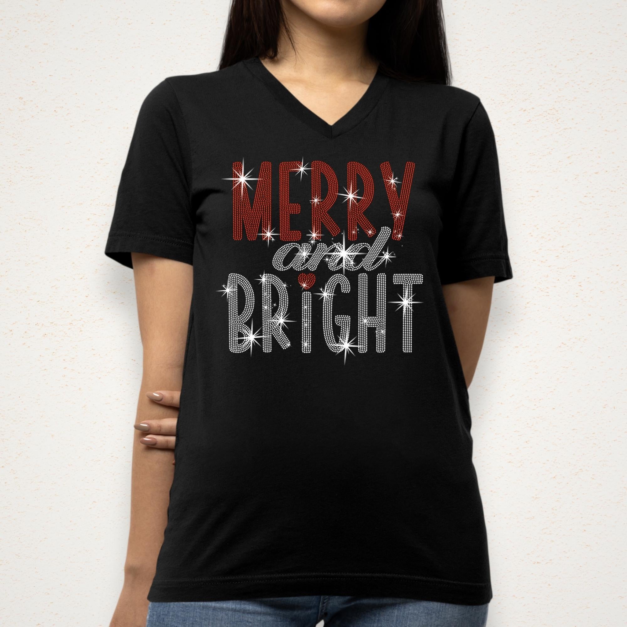 Merry and Bright Rhinestone Shirt: Family Christmas Bling Tee