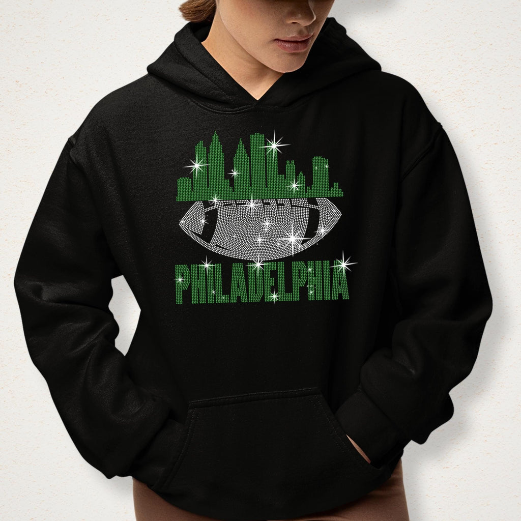Philadelphia Rhinestone Football Shirt: Game Day Bling Tee