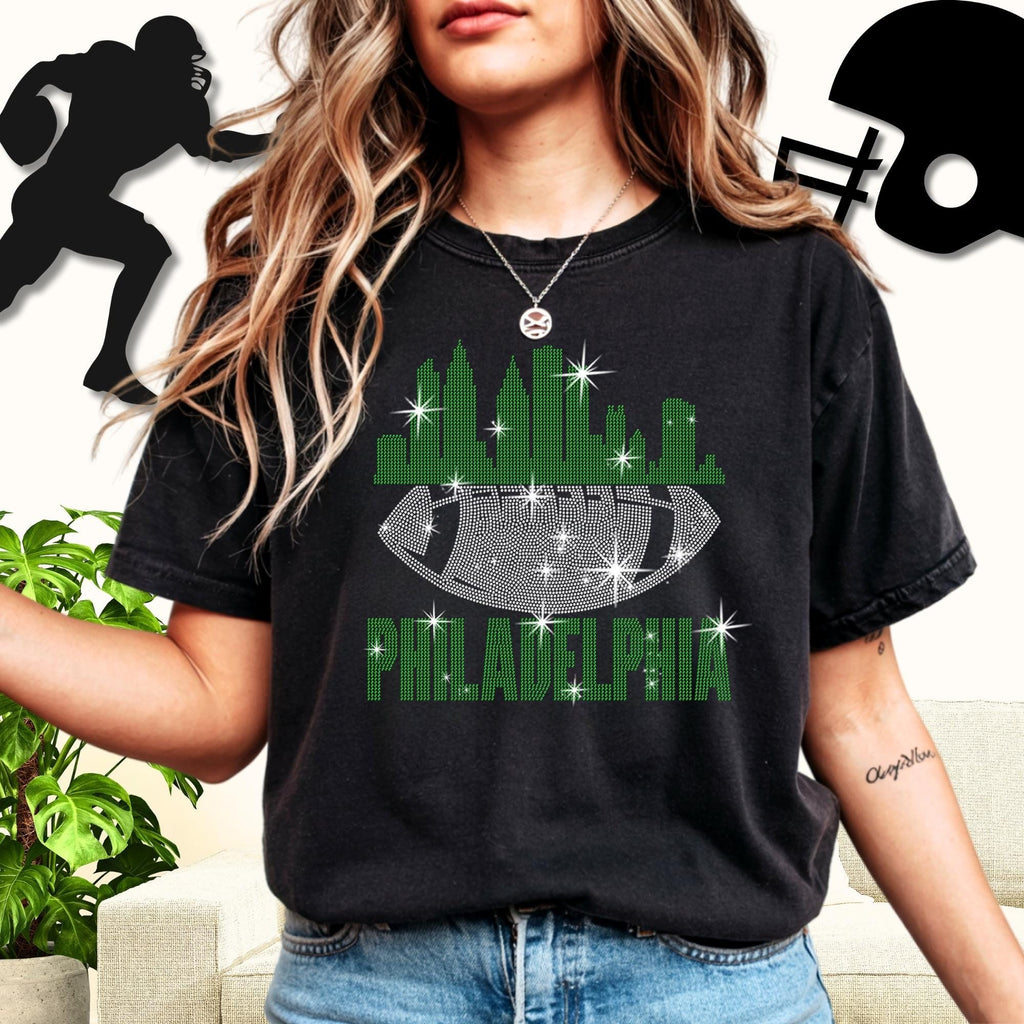 Philadelphia Rhinestone Football Shirt: Game Day Bling Tee