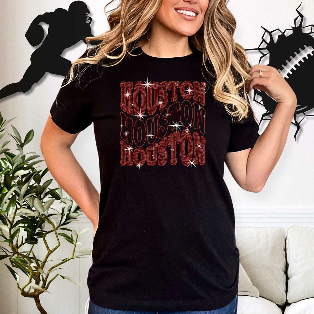 Houston Rhinestone Shirt: Trendy Team Fans Shirt for Game Day