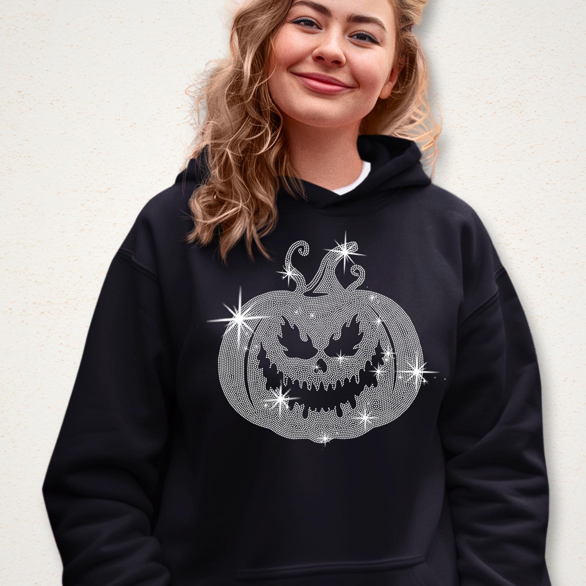 Rhinestone Pumpkin Halloween T-Shirt: Scary Evil Design
