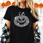 Rhinestone Pumpkin Halloween T-Shirt: Scary Evil Design
