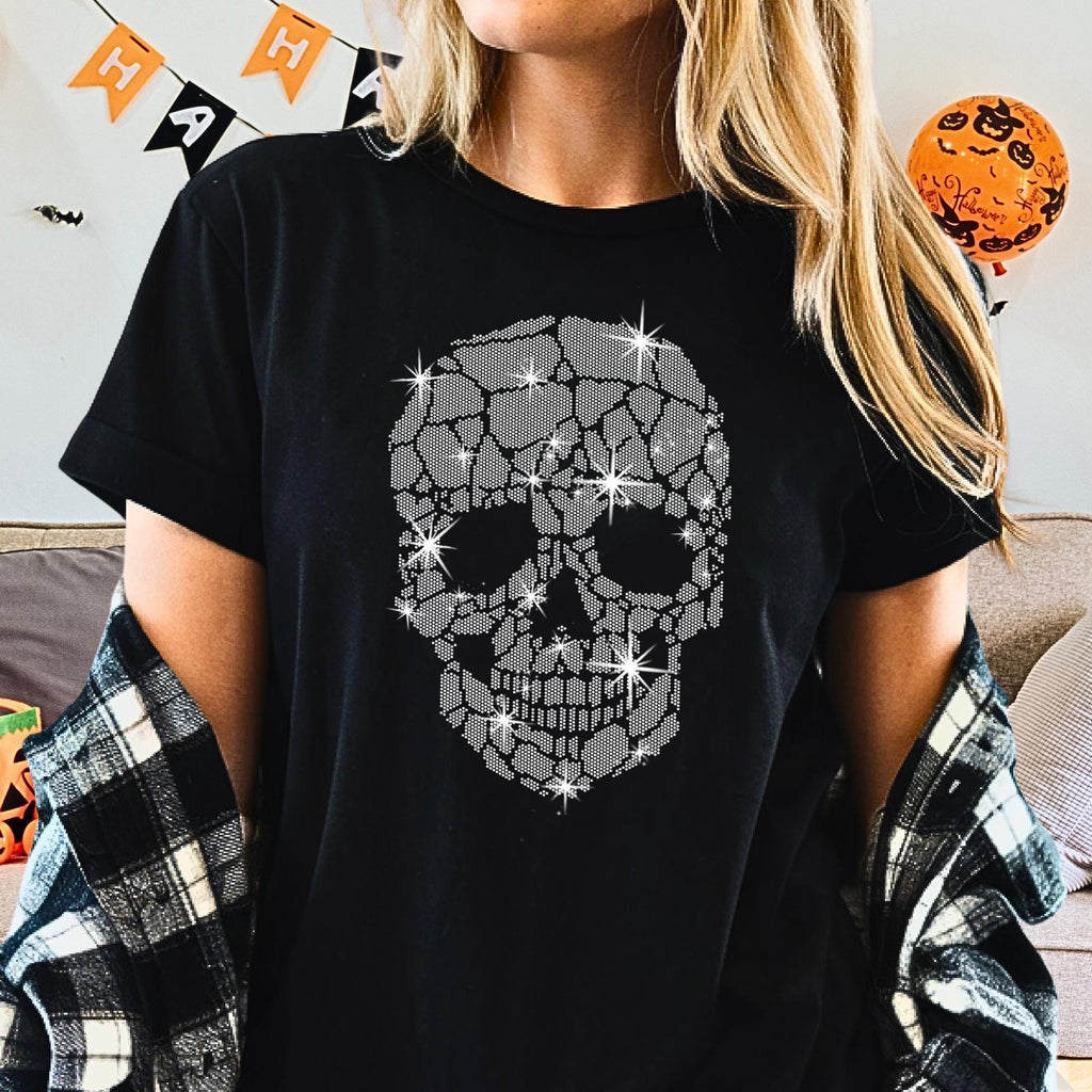 Rhinestone Skull T-Shirt: Women's Bling Halloween Tee