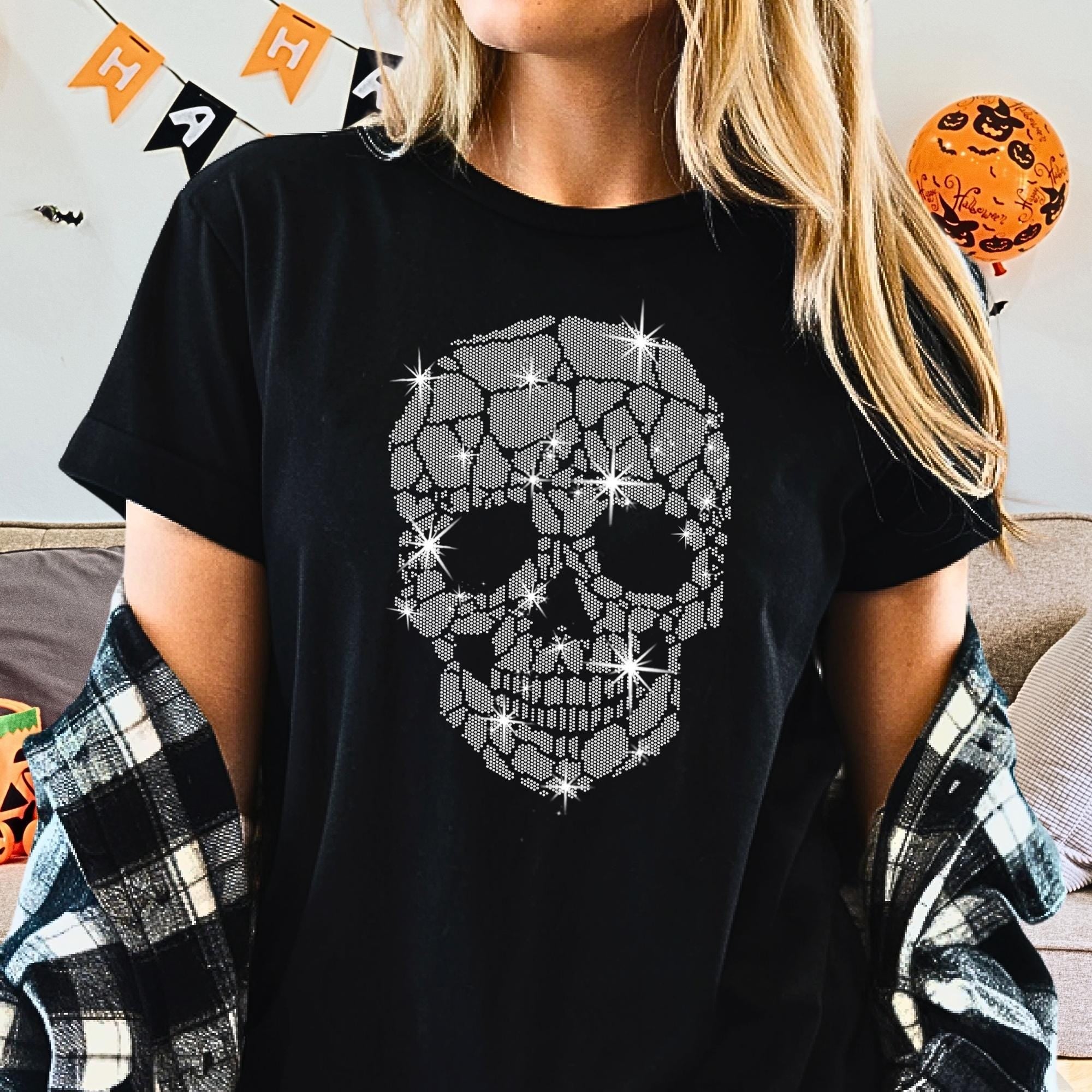 Rhinestone Skull T-Shirt: Women's Bling Halloween Tee