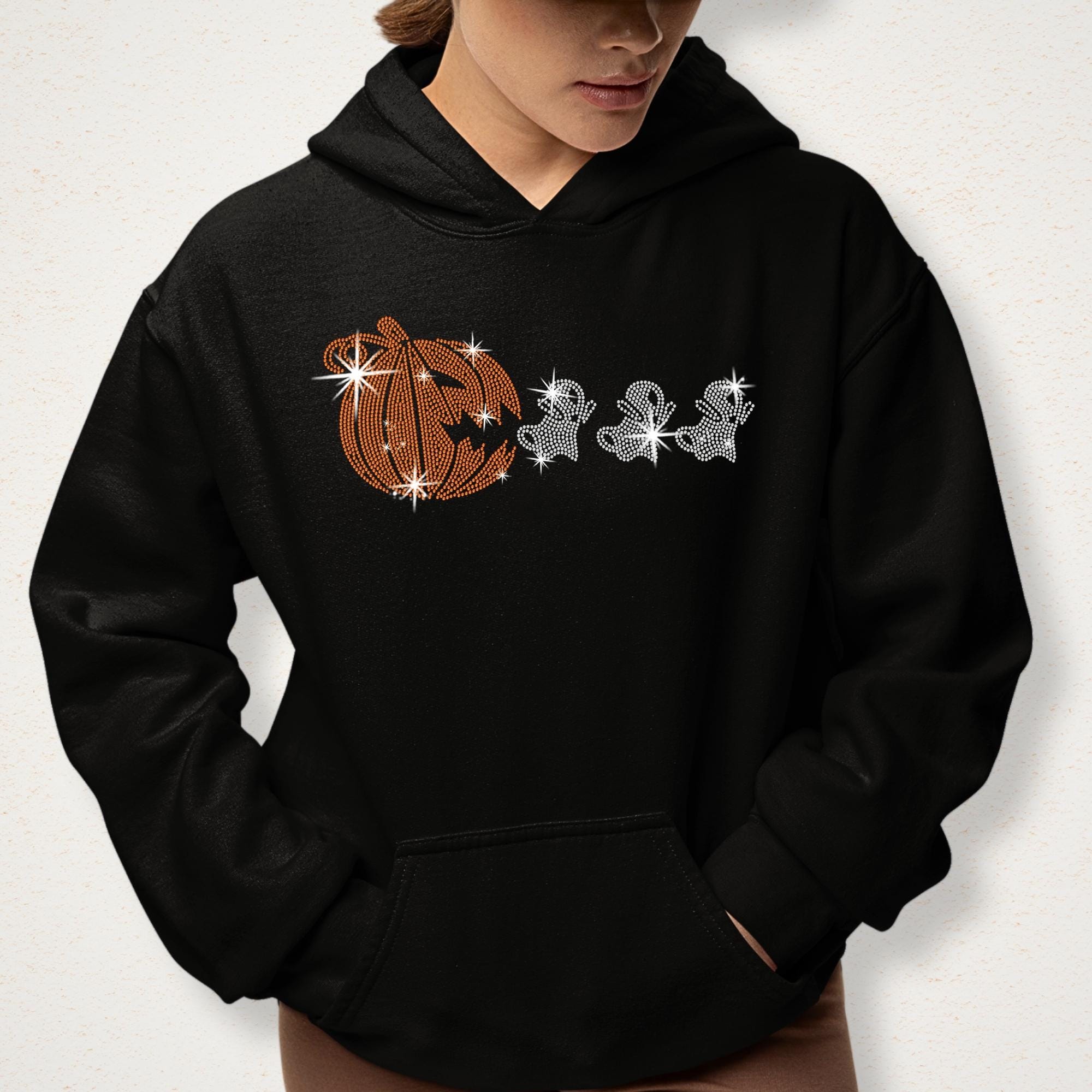 Halloween Pumpkin Rhinestone Shirt with Funny Ghosts : Spooky T-Shirt