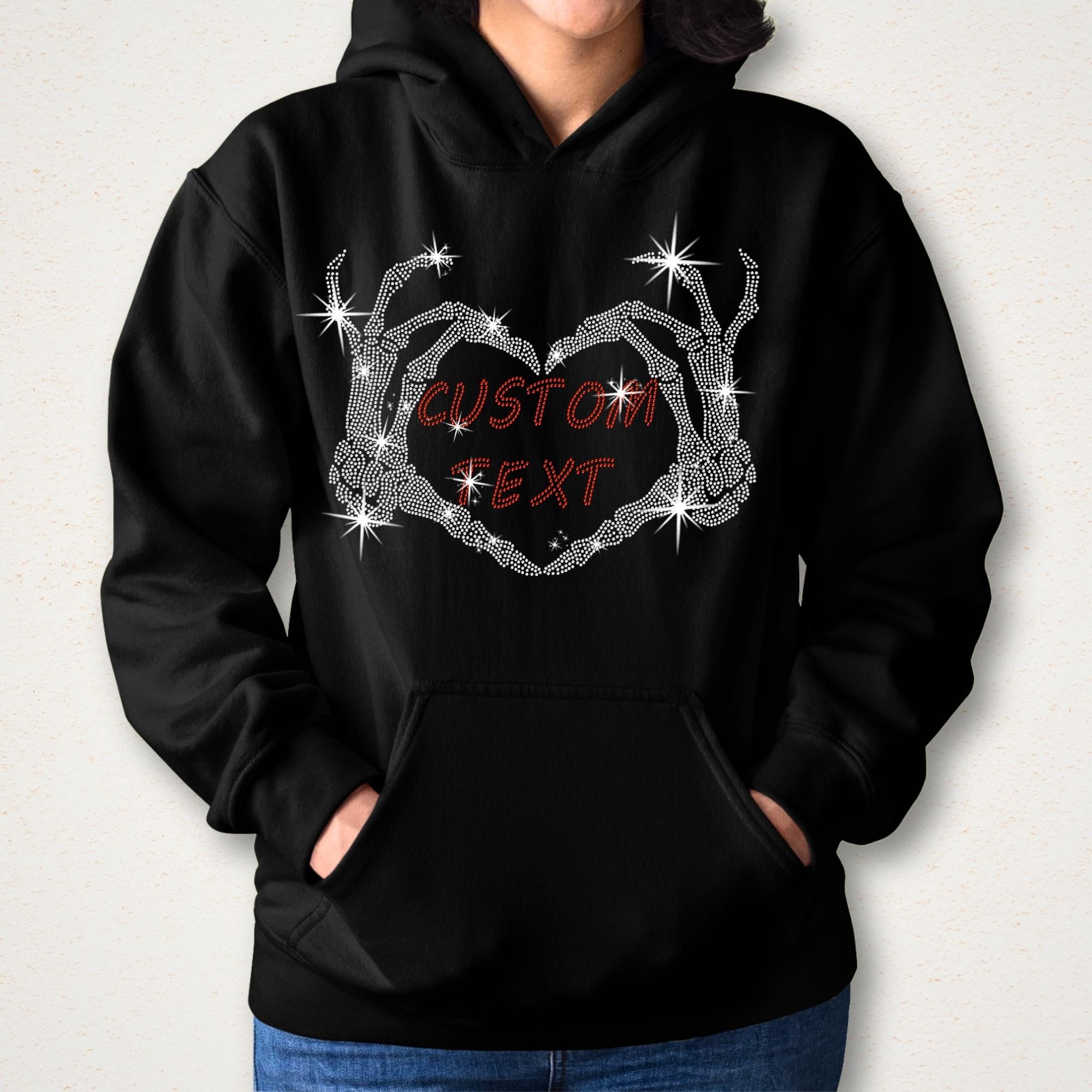 Custom Rhinestone Skeleton Heart Hands Shirt: Sparkle Gothic Halloween Tee Secondary image