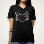 Custom Rhinestone Skeleton Heart Hands Shirt: Sparkle Gothic Halloween Tee