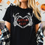 Custom Rhinestone Skeleton Heart Hands Shirt: Sparkle Gothic Halloween Tee