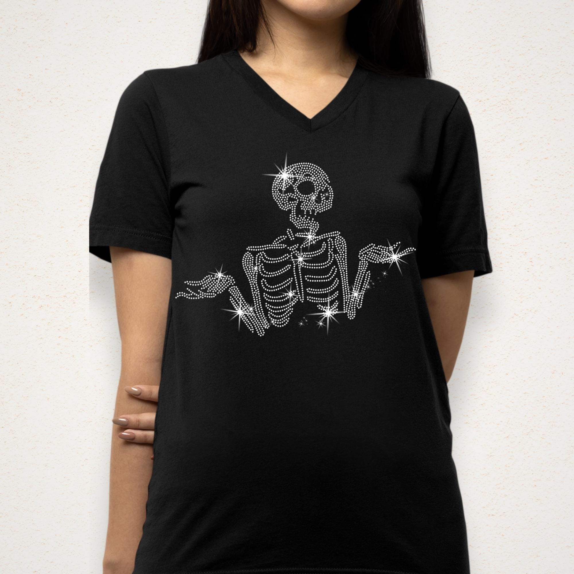Rhinestone Skeleton Sparkle Shirt: Halloween Gothic Outfit