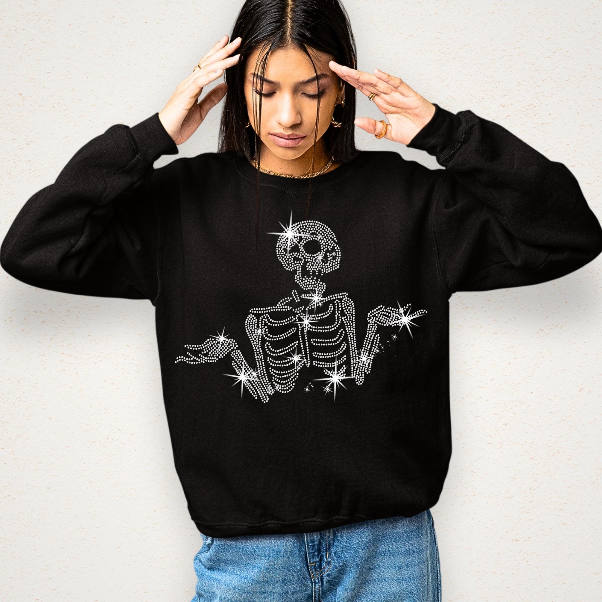Rhinestone Skeleton Sparkle Shirt: Halloween Gothic Outfit