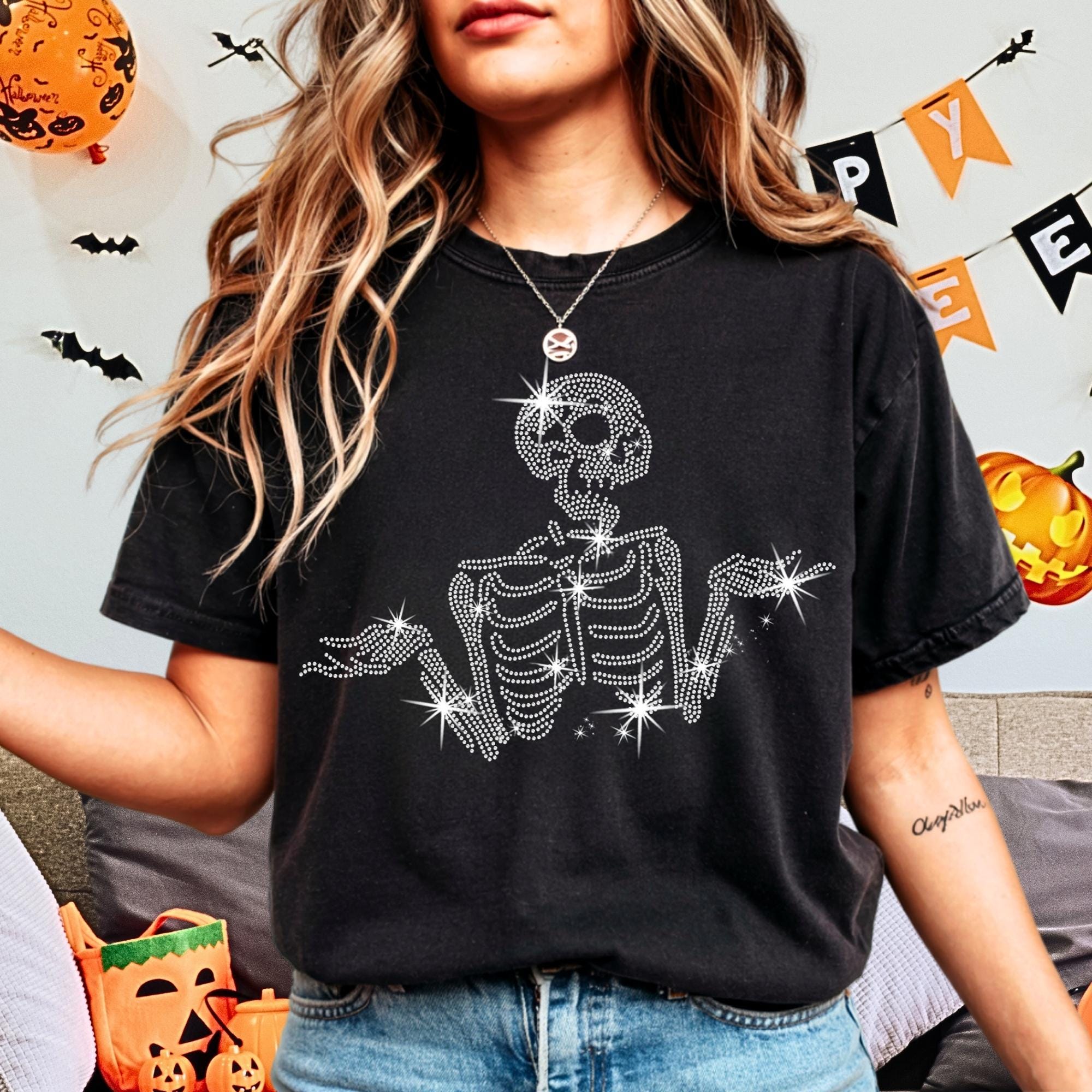Rhinestone Skeleton Sparkle Shirt: Halloween Gothic Outfit