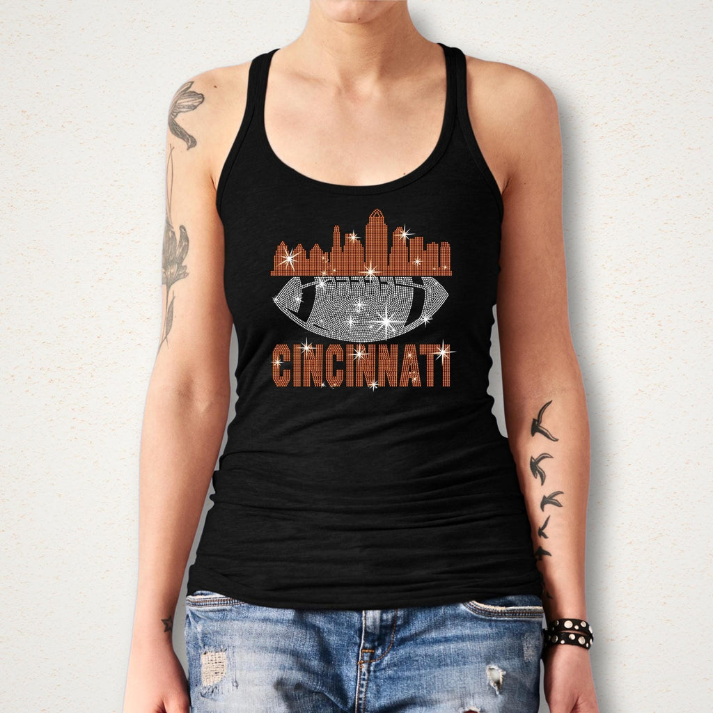Cincinnati Rhinestone Football Shirt: Game Day Tee, Trendy Fan Style