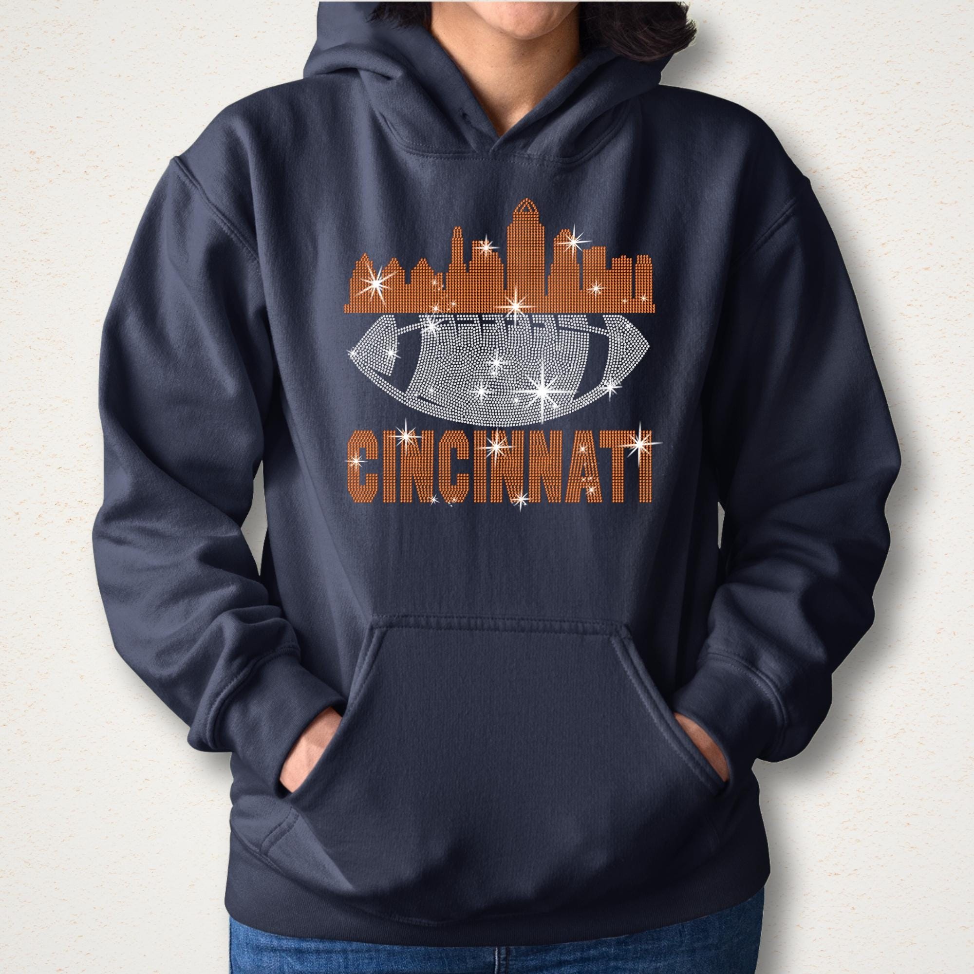 Cincinnati Rhinestone Football Shirt: Game Day Tee, Trendy Fan Style