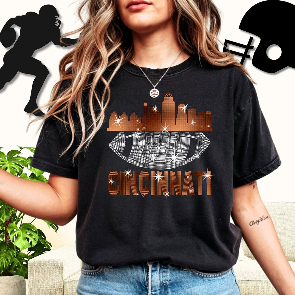 Cincinnati Rhinestone Football Shirt: Game Day Tee, Trendy Fan Style
