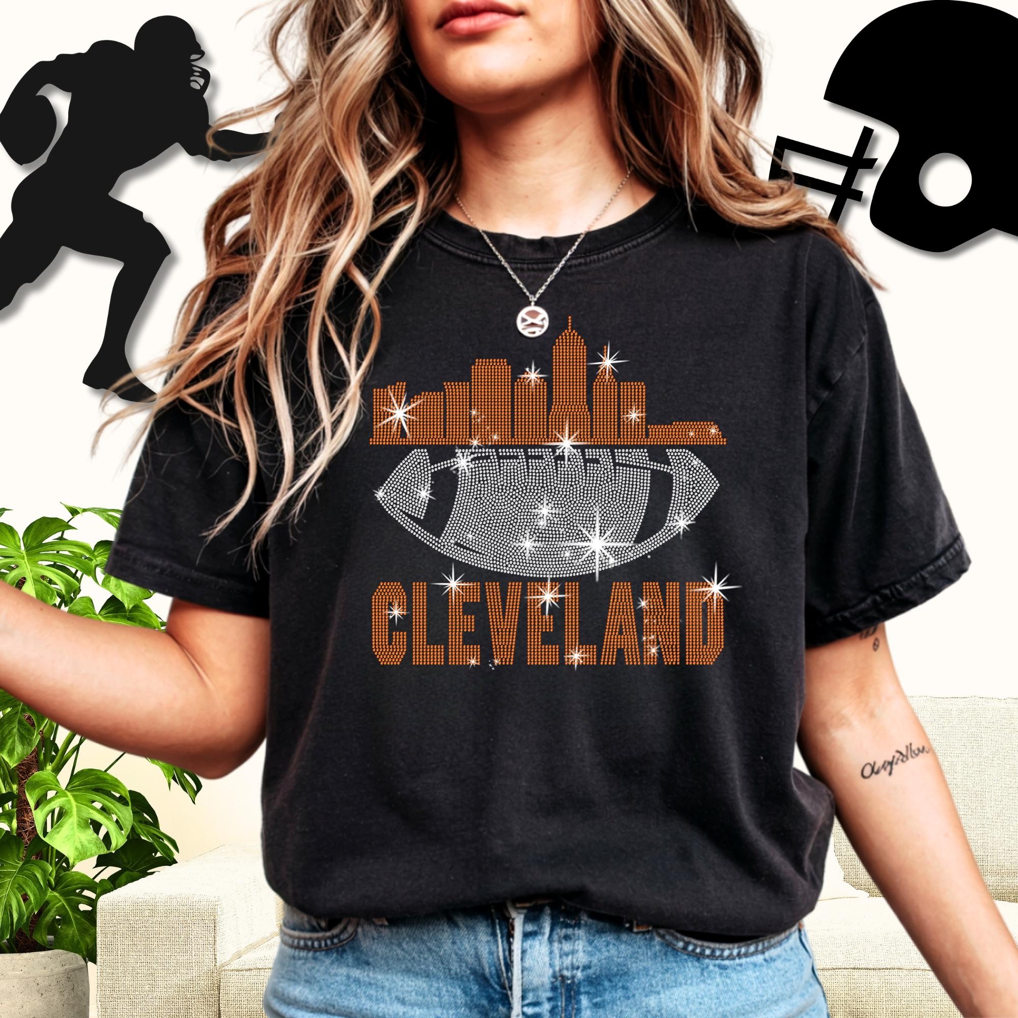 Cleveland Rhinestone Football Shirt: Sparkling Game Day Tee Main image