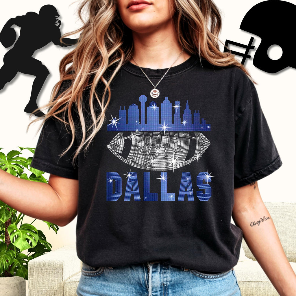 Dallas Rhinestone Football Tee: Shiny Game Day Fan Shirt