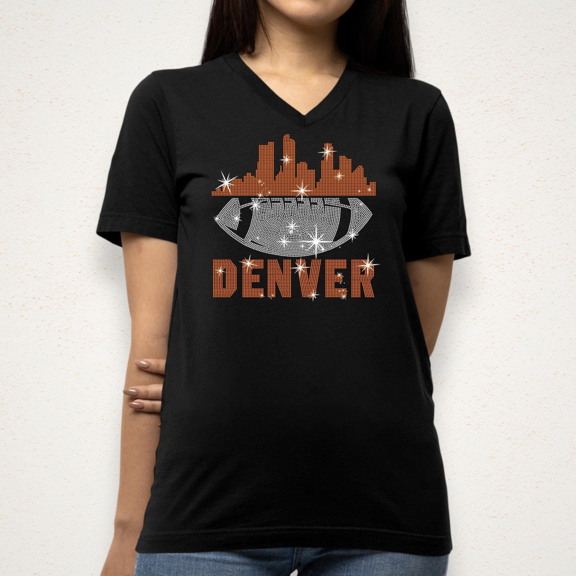 Denver Rhinestone Football Shirt: Game Day Tee for Her