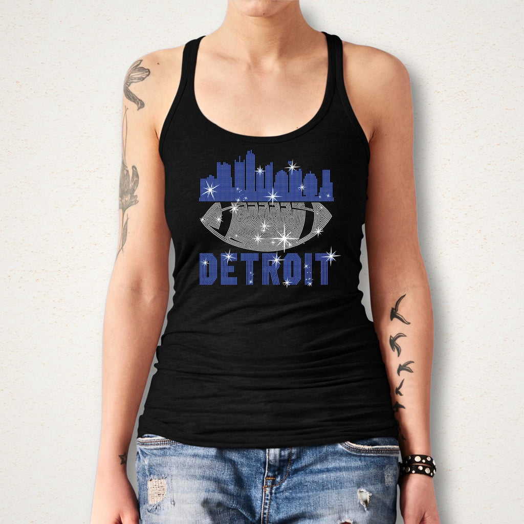 Detroit Rhinestone Football T-Shirt: Game Day Tailgate Tee