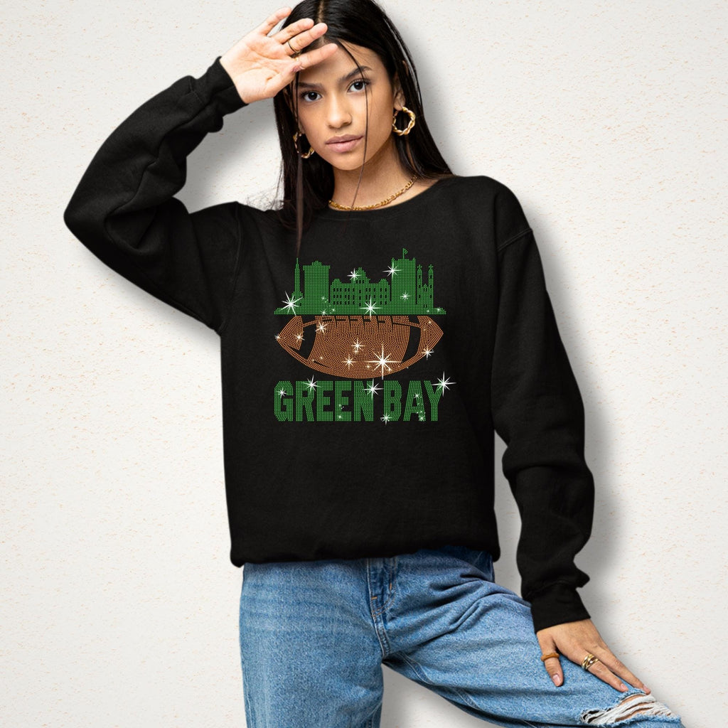 Green Bay Rhinestone Football Shirt: Sparkling Game Day Tee